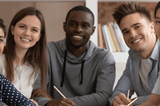 Diverse student group studying together